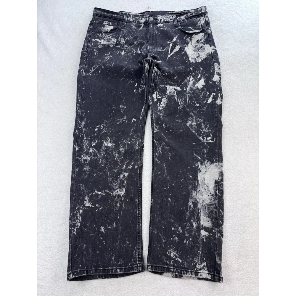 Levis 569 Jeans Men 36x30 Black Splatter Loose Baggy Straight Whisker Denim